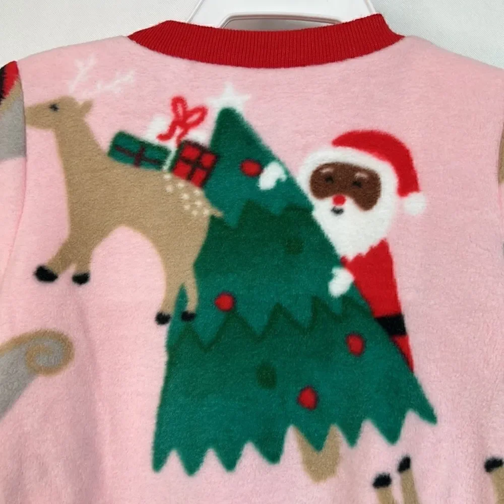 Carter’s Pink Brown Santa Sleep and Play fleece 9 months NWT